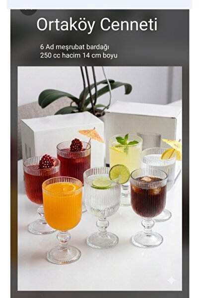 ORTAKÖYCENNETİ 6 ad ayaklı meşrubat kadeh bardağı 250 cc hacım 14 cm boyunda ...