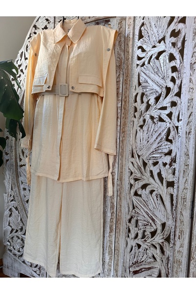 MODA S&S BZLİNE Collar Detailed Studded Tunic and Trousers Dual Design Set