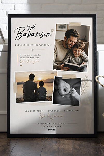 Duvarda Kişiye Özel Babalar Günü Çerçeveli Poster, Babalar Günü Hediyesi, Bab...