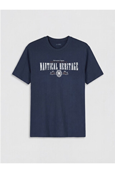 LC Waikiki New Season Navy Blue Crew Neck Printed Men's T-Shirt