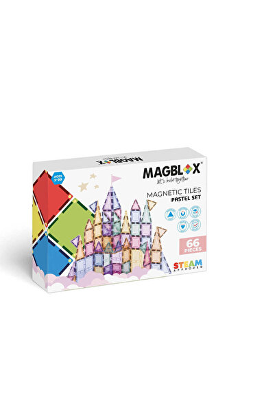 Magblox ®   Sada 66 pastelových dílů – Magnetické desky bez BPA, STEAM konstr...