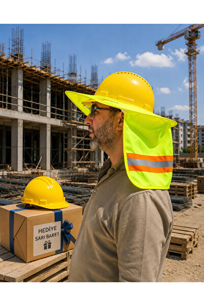 Hunsafety Baret Güneşliği Sarı + Sarı Baret (Standart) Hediyeli