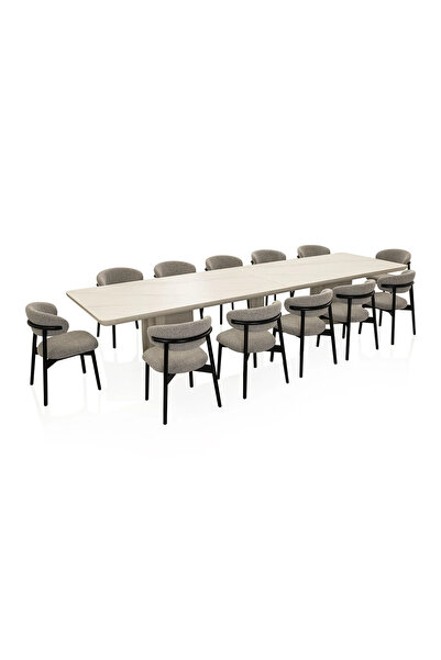 Midas Furniture WOODEN DINING TABLE SET 12 CHAIRS 400X120X75 CM WHITE
