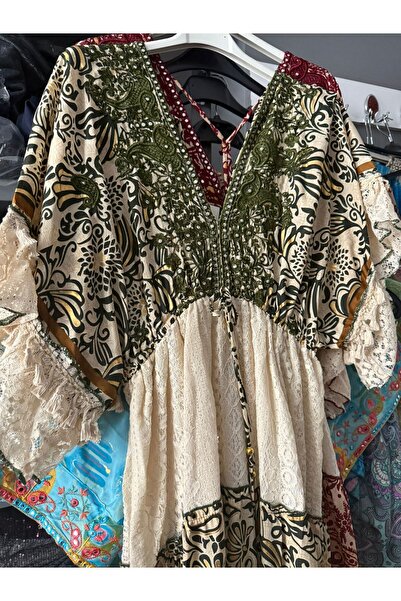moda gk Nakış Detaylı Parlak Desenli Tasarım İpek Elbise