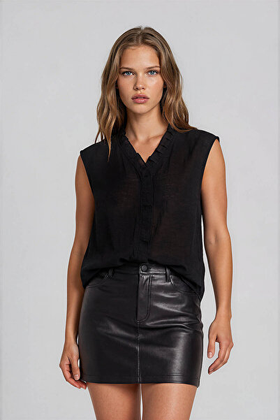 Vitrin Zero Sleeve Transparent Ruffle Blouse