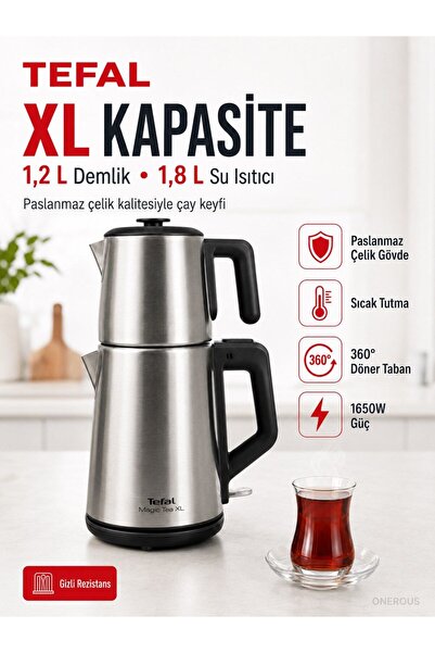 TEFAL Magic Tea XL Inox Paslanmaz Çelik 1650 W Çay Makinesi Gizli Rezistans 1...