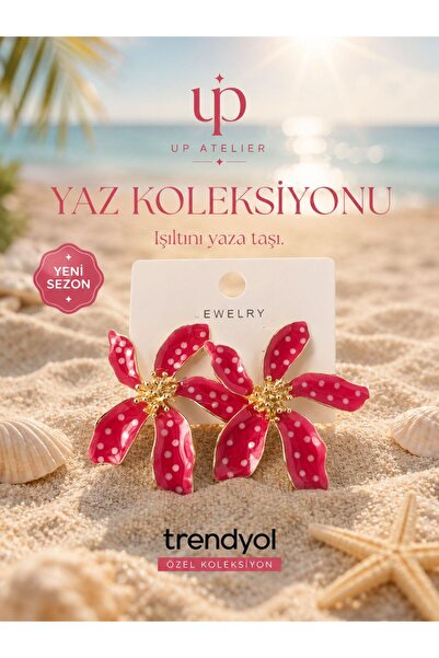 Up Atelier Summer Collection Beach Fashion Polka Dot Red Flower Model Earrings