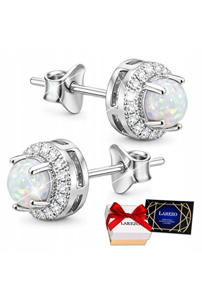 Larezo Cercei Din Argint 925 Cu Opal Alb Si Cercuri Din Cristale Zirconiu, In...