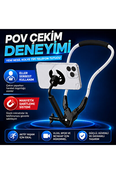 Coverzone Boyun Tipi Telefon Tutucu Manyetik POV Vlog Çekim Aparatı Canlı Yay...