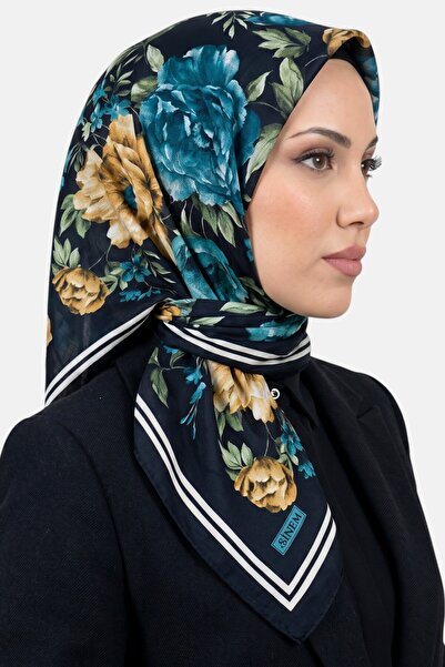 hadiora قميص نسائي أسود مع نقش زهور زرقاء مطرزة