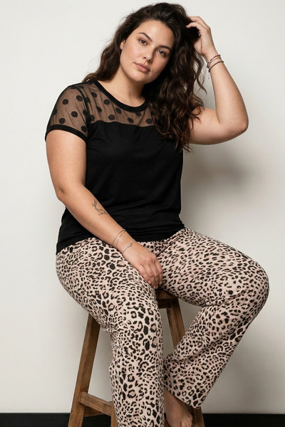 Siyah İnci Black and White Leopard Print Tulle Detailed Large Size Oversized ...