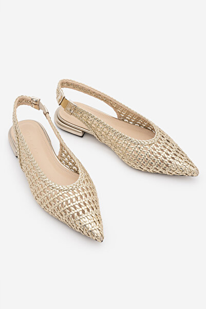 Marjin Women's Pointed Toe Hand Knitted Open Back Strap Daily Ballet Flats Ku...