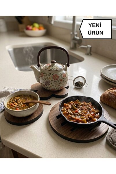 RealWood 3'lü Nihale - Suya ve Isıya Dayanıklı - Ahşap - Ceviz CDF