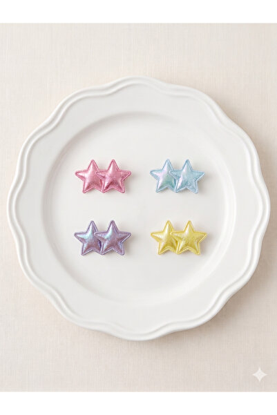 Jeevee 4-Piece Set of Shiny Star Figured Soft Hair Clips for Babies with Less...