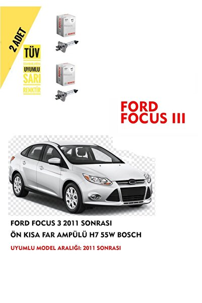 Bosch Ford Focus 3 2011 Sonrası Ön Kısa Far Ampülü (2 ADET) Sarı Renk