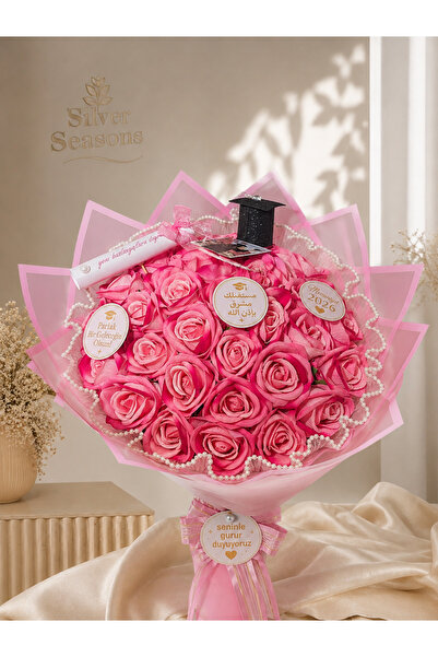Silver Seasons Mezuniyet Buketi 35 Güllü Işıklı Yapay Gül Buketi – Kişiye Öze...