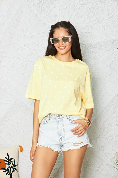 The Champ Clothing Tricou oversize pentru femei Polka Muse cu buline galben –...