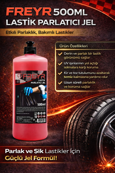 FREYR 5 KG Cilalı Oto Yıkama Şampuanı - 500 ML Lastik Parlatıcı Jel, Hızlı Cila, Torpido Parlatıcı