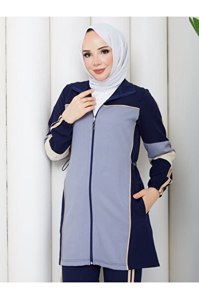 moda4b Women's 3 Piece Set Zippered Long Jacket Blouse and Wide Leg Pants Dou...