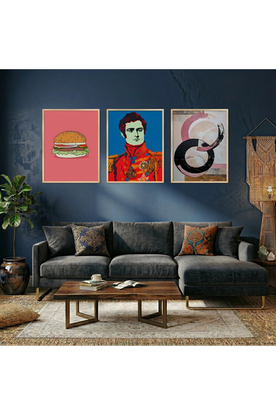 KOLAJTASARIM Set de picturi din 3 piese, colorat, în stil pop ecletic, cu ram...