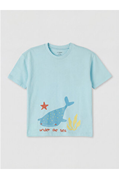 LC Waikiki New Season Blue Crew Neck Printed Boys' T-Shirt