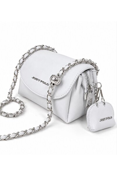 Just Polo Women's Original Soft Leather Chain Detailed 4-Compartment Shoulder...
