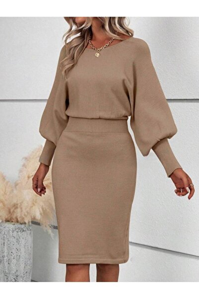 Iuliashop Rochie midi tricotată Nelmo bej - M