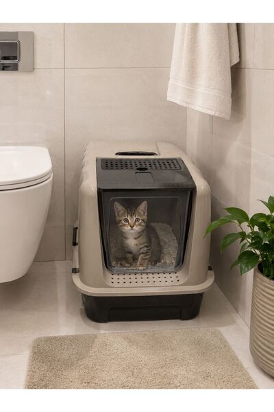 Nestora Petshop Comanchero Kapalı Kedi Tuvaleti Filtre Hazneli 37 x 50 x 38 c...