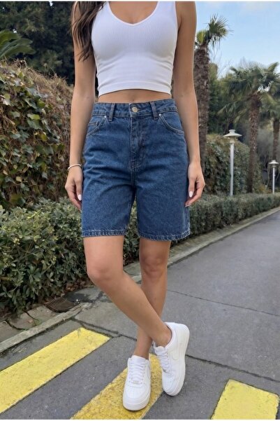 alanora Pantaloni scurți din denim cu talie înaltă și cinci buzunare pentru f...