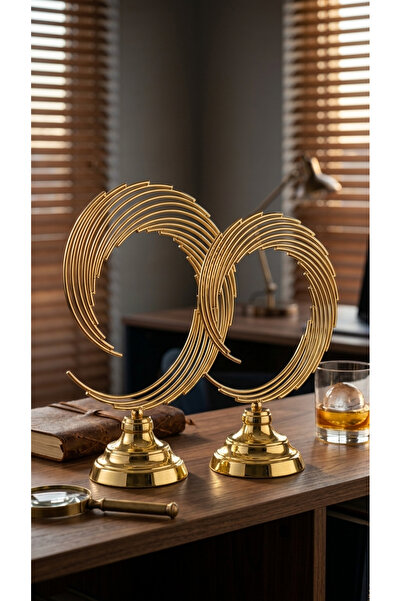 Decodelight Gold Kaplama Mermer Desen Metal Ayaklı 2'li Ev Salon Aksesuar Yel...