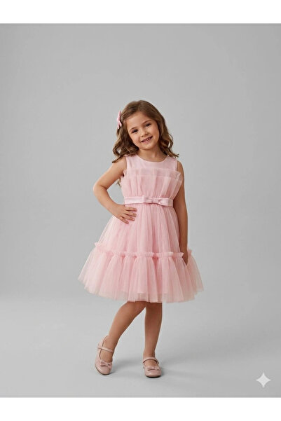 Orca Kids Fashion 2-10 bow belt tulle evening dress pink