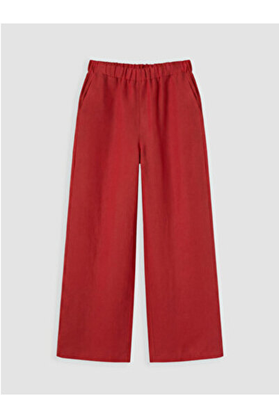 LC Waikiki New Season Red Elastic Waist 100% Linen Women's Trousers