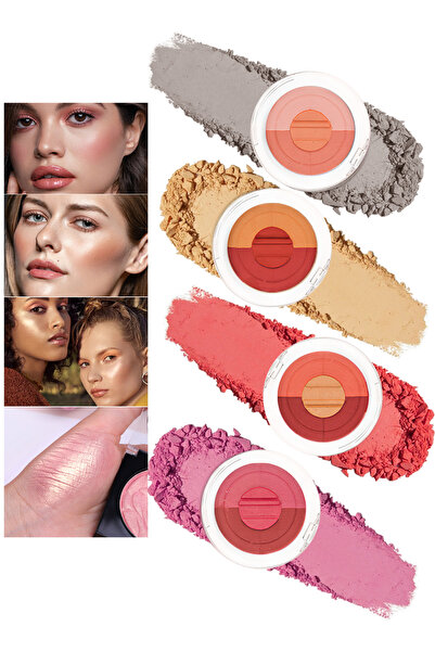 Colorina 4 Pcs Multi-Colored Blush Powder Set, Long Lasting Contour and Highl...