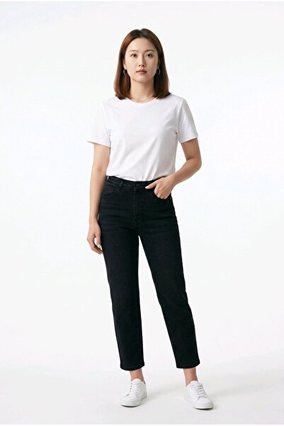 hies Γυναικείο τζιν παντελόνι Mom Fit με ψηλή μέση και στενό τελείωμα - Μαύρο