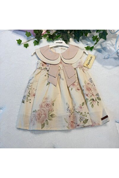 amante kıds Girl's Wide Collar Sleeveless Dress - 100% Cotton - Rose Pattern ...