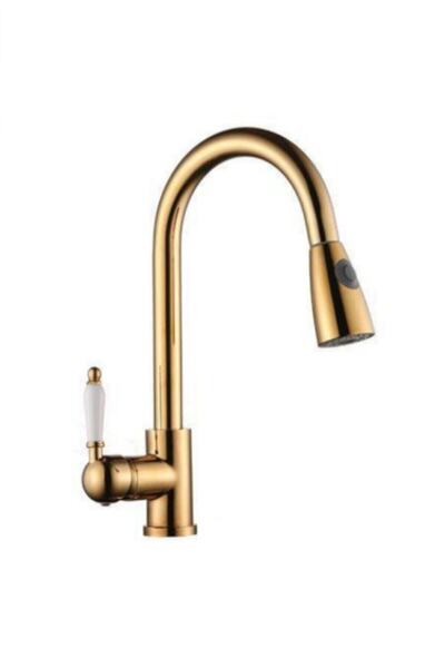 Filia Yapı Spiral Sink Faucet with Porcelain Handle Gold