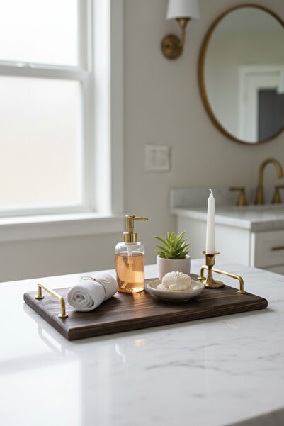 Akayev Wooden Aura Matte Gold 35X25 cm Tray