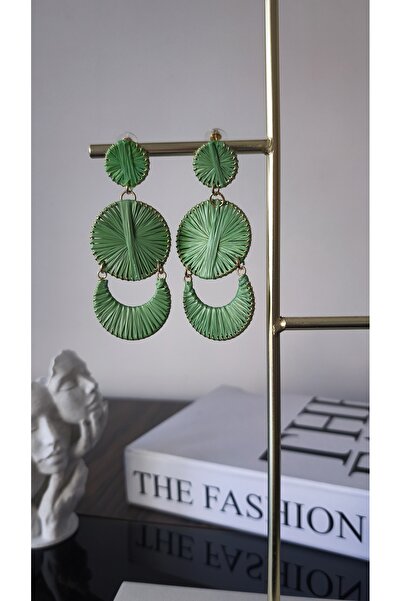 VOBEEYKU Green Wicker Rope Textured Geometric Dangle Brand Earrings