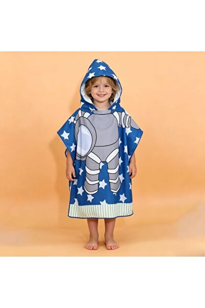 KMT Hooded Cape Towel for Children Astronaut Print on Blue Background with Wh...