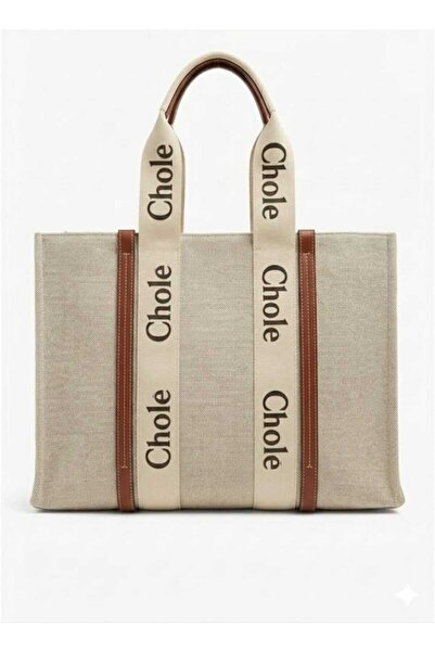 Chole Elegant Canvas Tote Bag with Contrast Trim & Logo Strap Handles – Large...