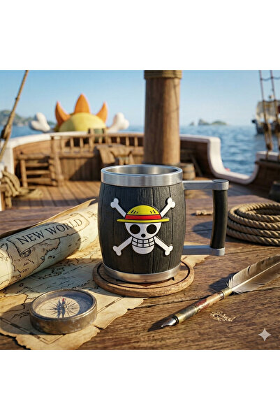 Livava One Piece Anime Hasır Şapka Korsan Logolu Fıçı Seramik Kupa Bardak-siyah