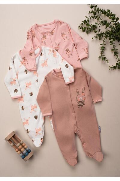 DEFNE LİNA BABY Baby Girl 3 Piece Romper Set 3/6/9 Months 100% Cotton with Sn...