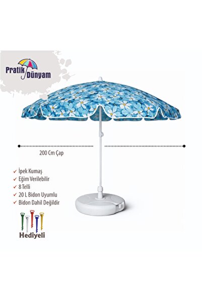 pratikdunyam Plaj Şemsiyesi 200 Cm Çapında 8 Telli şemsiye kazığı hediyeli