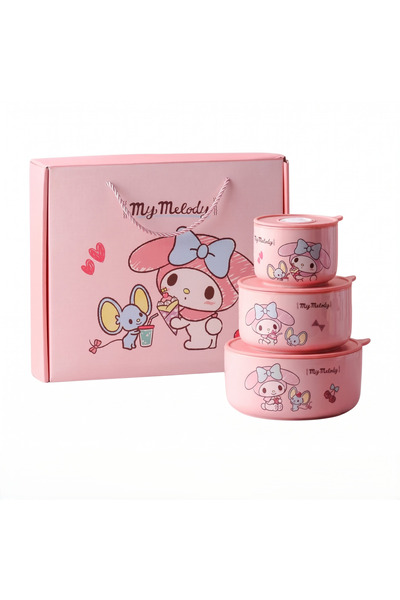 Generica My Melody 3-Piece Ceramic School Lunch Box Set (300-600-1000ml) Food...
