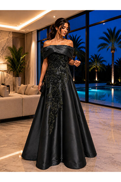 Rosina Off-Shoulder Evening Dress with Embroidery