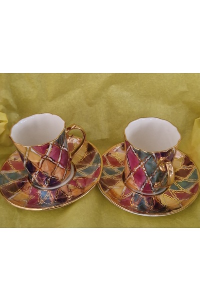 BY.RAYKA PORSELEN El Dekor Bavi Porcelain Hand-Painted 2-Piece Cup Set