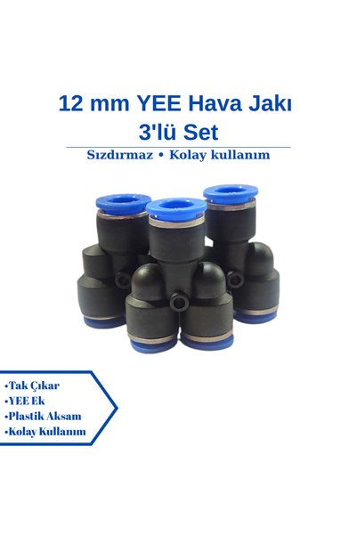 BROTECH 12mm YEE Hava Jakı - Pnömatik Jak - Hortum Jakı - Ekleme Jakı 3'lü Set