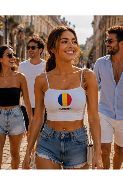 Toum White rope strap flag logo printed crop