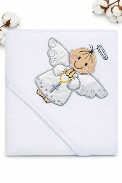 Pure Boutique Prosop bebe cu gluga pentru botez alb bumbac moale broderie ing...