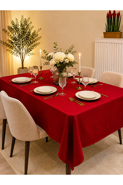Zeren Home Red Linen Tablecloth |   Liquid-Proof & Stain-Resistant |   Custom...